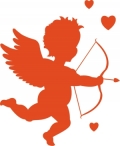 Where's cupid pointing his arrow?